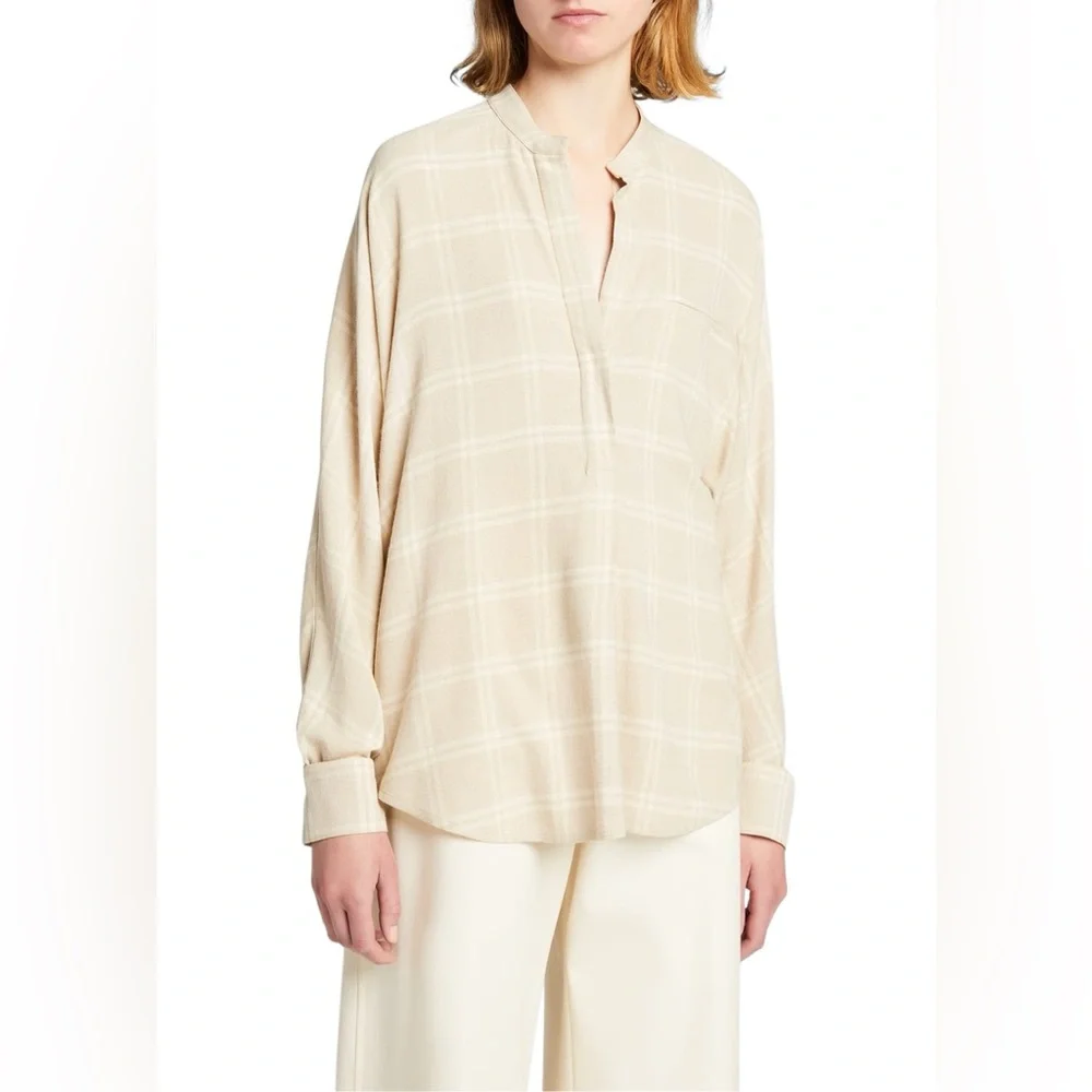 🆕 NWT Vince Shadow Plaid Long Sleeve Wool Blend Blouse Size XXL (MSRP $325)